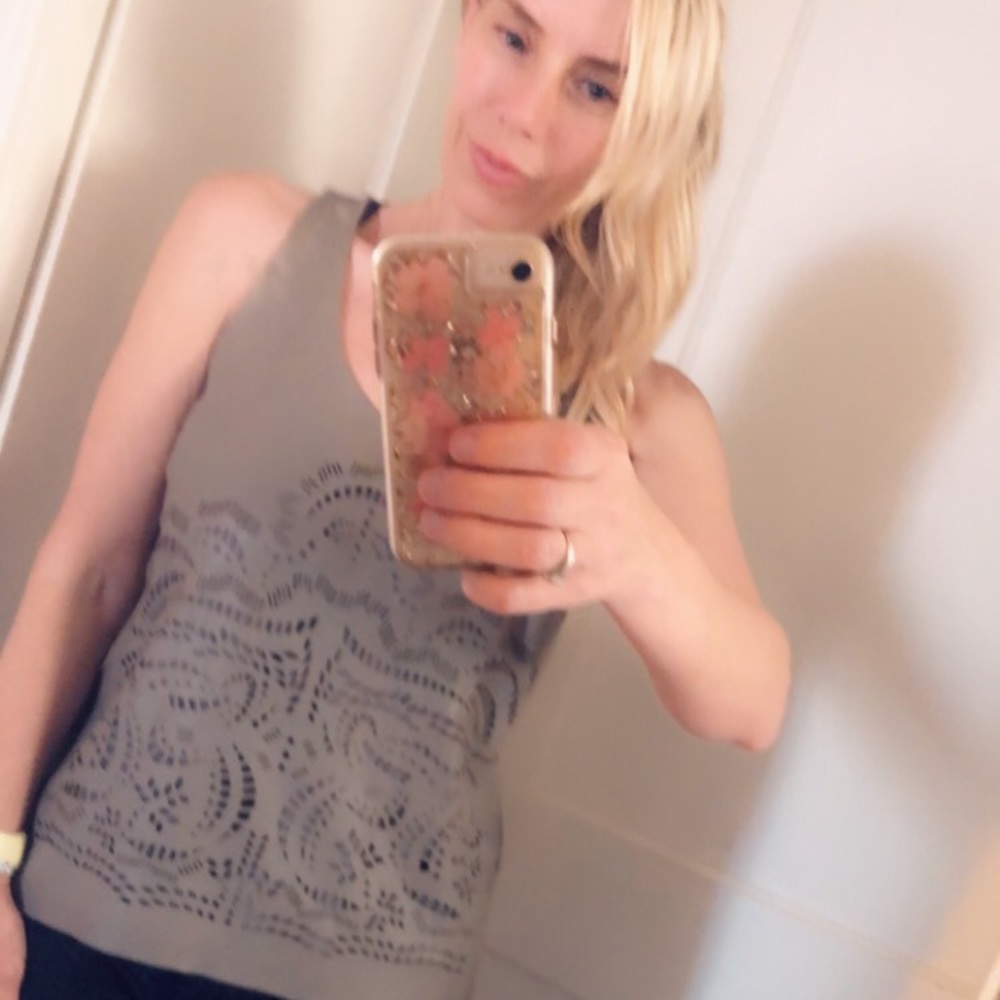 Anthropology faux leather cut out shirt.